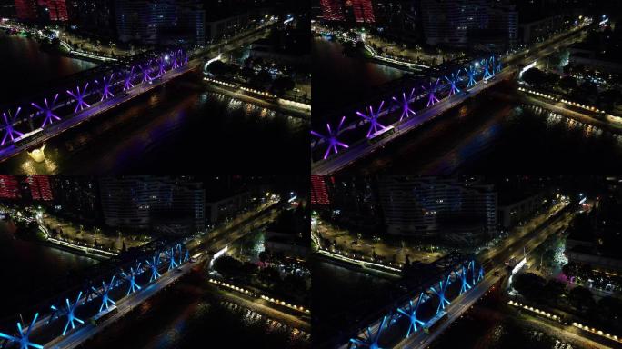 湖北襄阳汉江大桥夜景灯光航拍 (5)