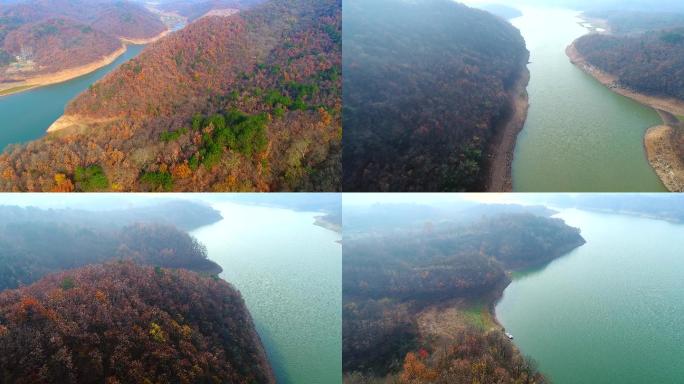 航拍河南信阳南湾湖山区水库