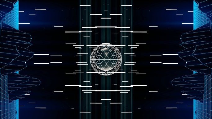 【4K时尚背景】横线几何透视球体科技空间