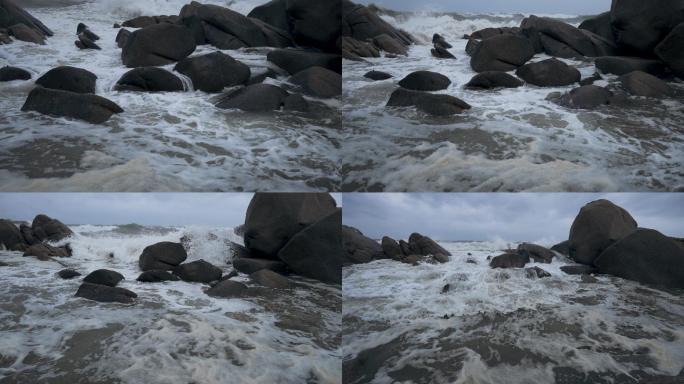 海浪拍打礁石-慢镜头