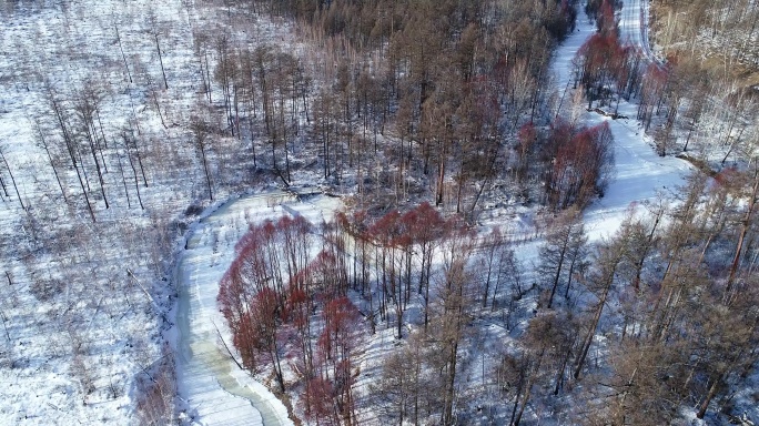 航拍大兴安岭寒区山林雪景