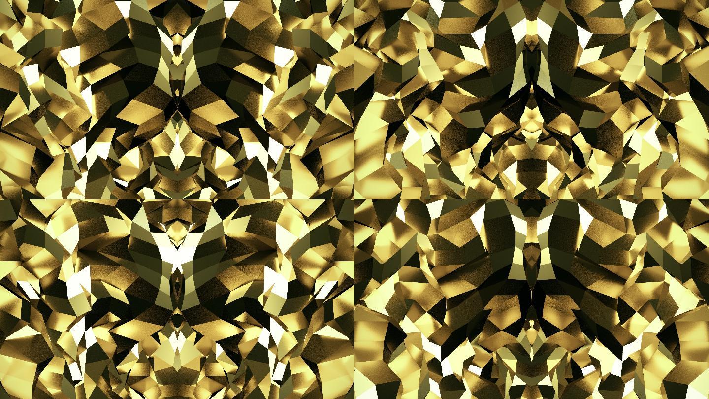【4K时尚背景】几何黑金璀璨镜像抽象图形