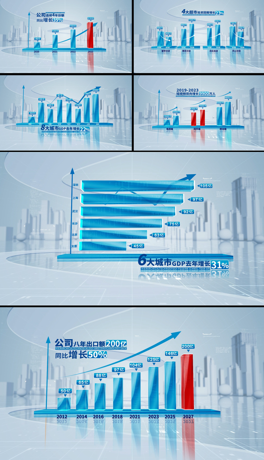 蓝色科技企业数据柱状图AE模板