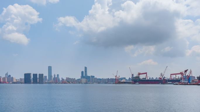 大连造船厂临海船舶重工工业城市延时