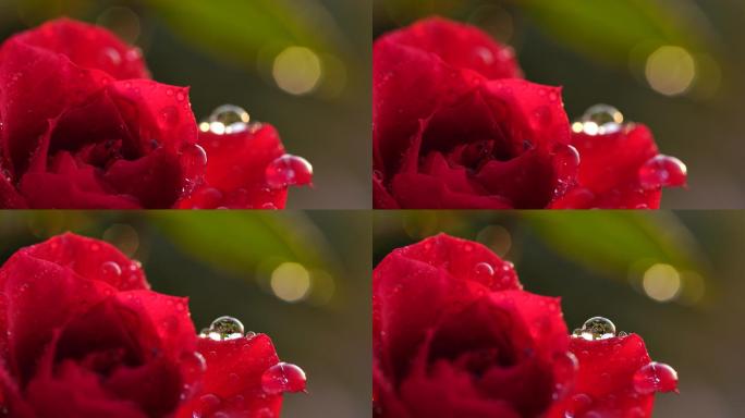 红色花瓣上的水滴