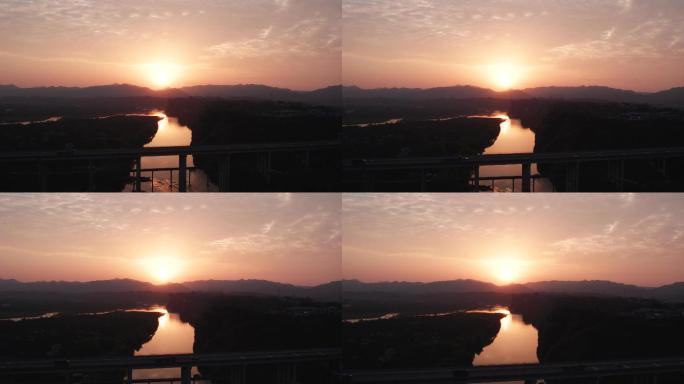 夏日夕阳高速公路河流风景