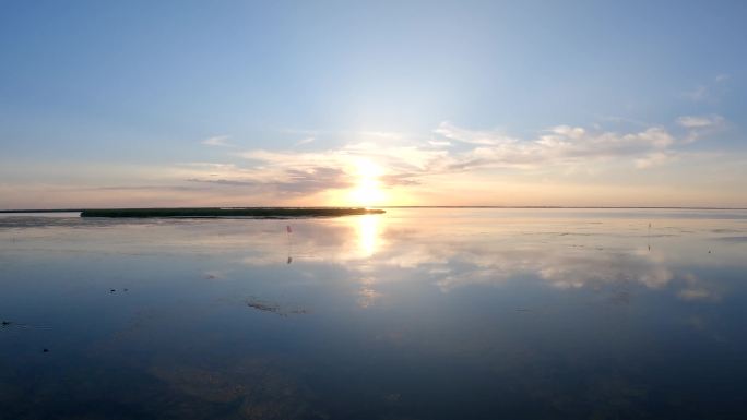 4K航拍 乌梁素海黄昏美景