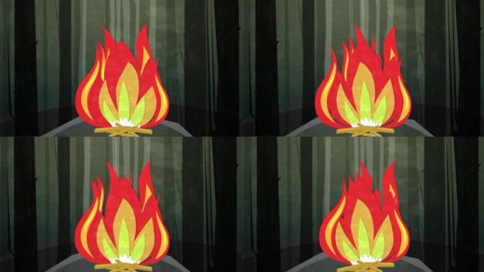 动态图形动画使用剪纸样式的元素来演示树林中的营火。高清1080P和环路就绪。这是一套简单的剪纸风格的