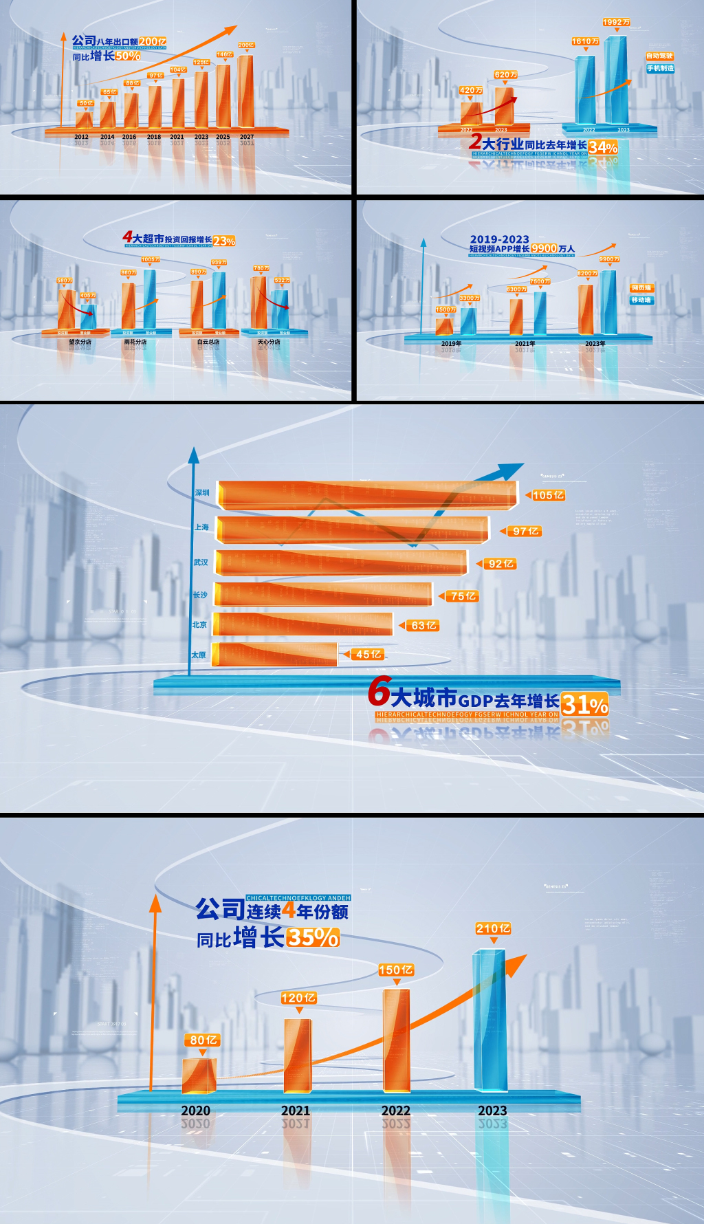 明亮科技企业数据柱状图AE模板