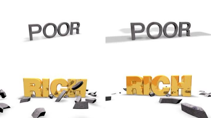 穷人被富人压垮的概念性、三维、排版动画。高清1080P。