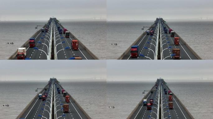 航拍跨海大桥希望道路港口交通运输