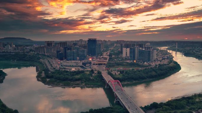 泸州 万象汇 沱三桥 夕阳 城市风景航拍