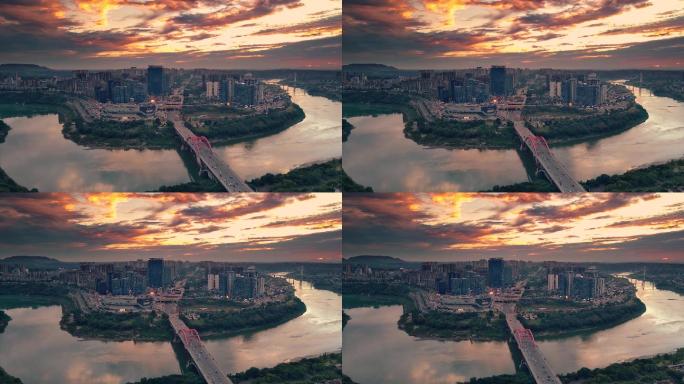 泸州 万象汇 沱三桥 夕阳 城市风景航拍
