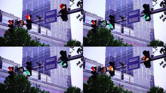 红绿灯十字路口交通信号灯变换