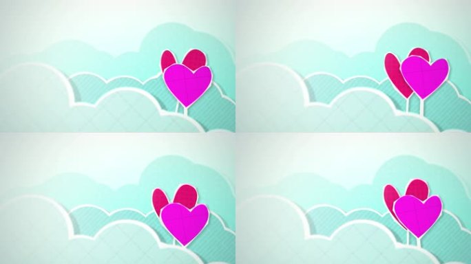 动态图形动画使用剪纸样式的元素来说明两颗心漂浮在云端。高清1080P和环路就绪。这是一套简单的剪纸风