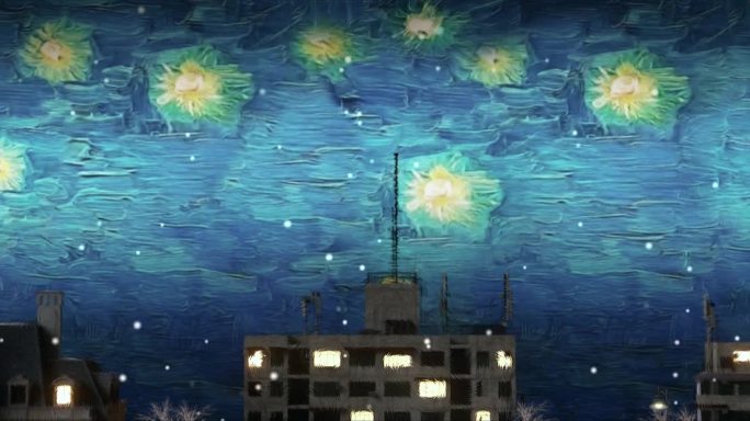 漠河舞厅室外油画风夜空