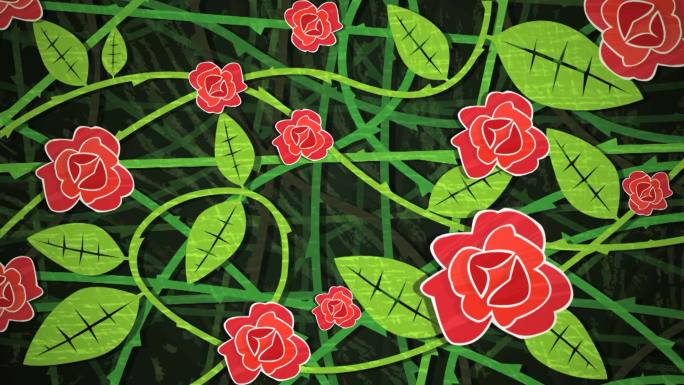 动态图形动画使用剪纸样式的元素来演示一丛红玫瑰
