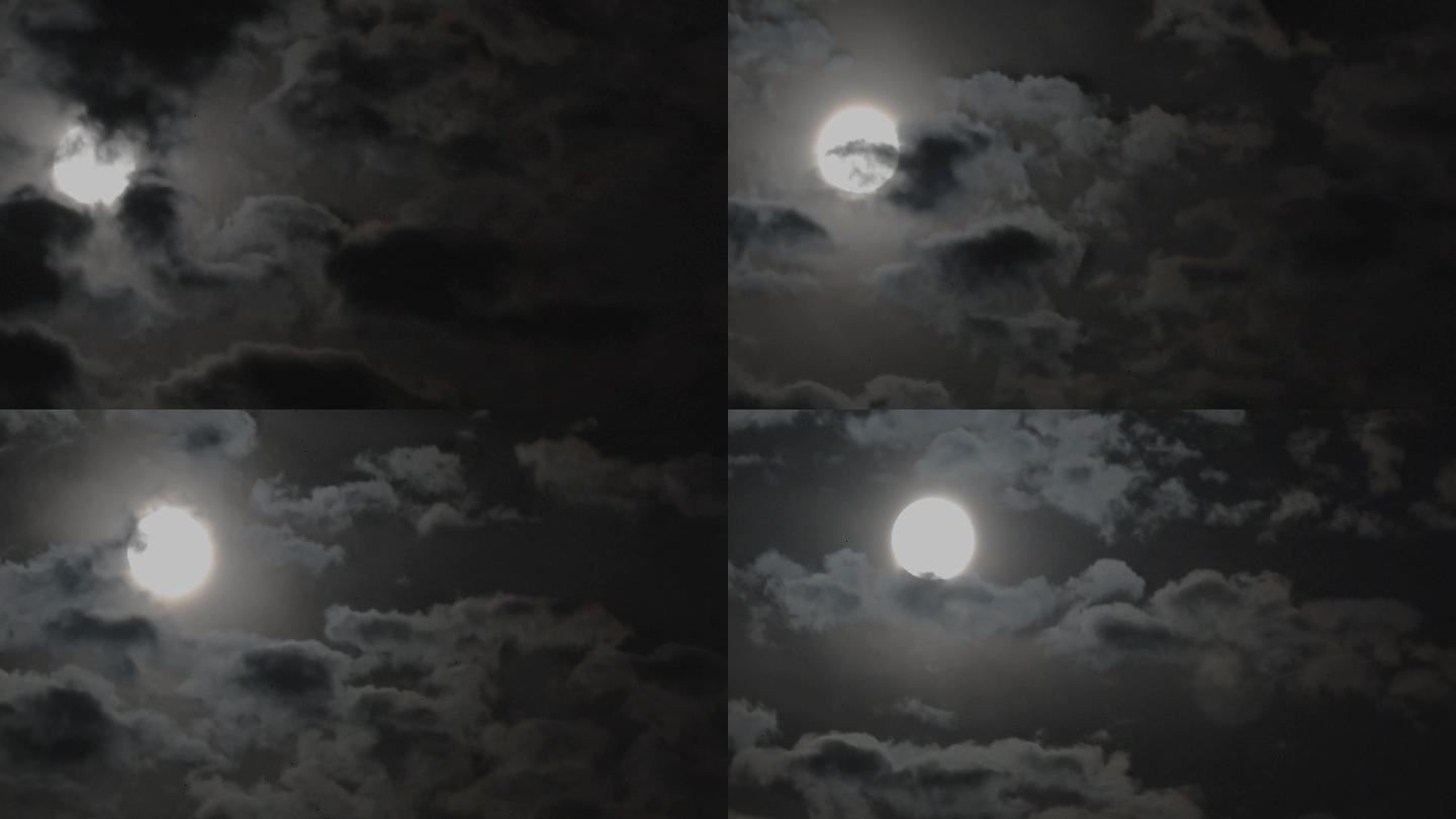 中秋月亮在云层中穿行延时摄影