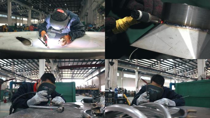 厂房电焊工人焊接火花实拍视频