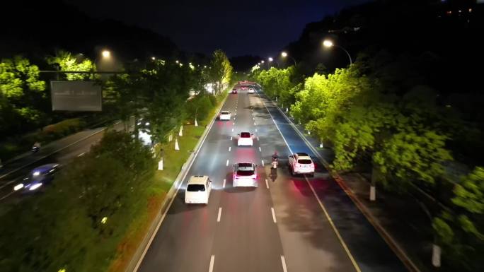 夜晚道路长时间多角度航拍