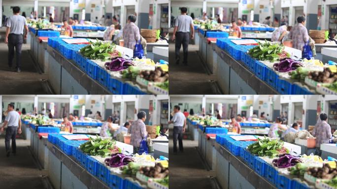 浙江农村集镇星级菜场干净整洁环境蔬菜买卖