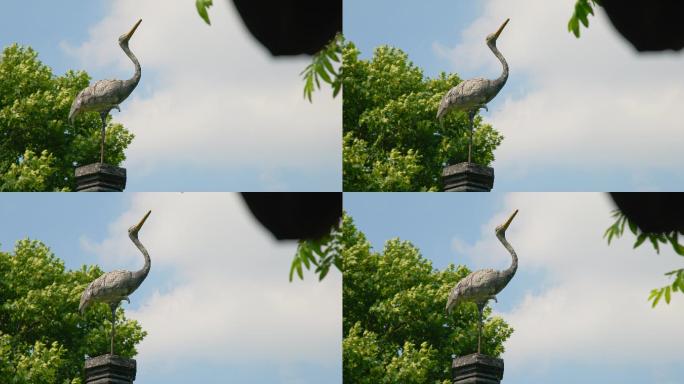 白鹤雕像古建筑园林空镜8K实拍