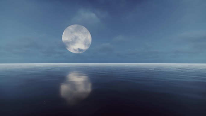 海上明月圆月水面星辰大海月光意境满月当空