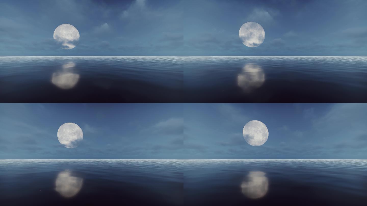 海上明月圆月水面星辰大海月光意境满月当空