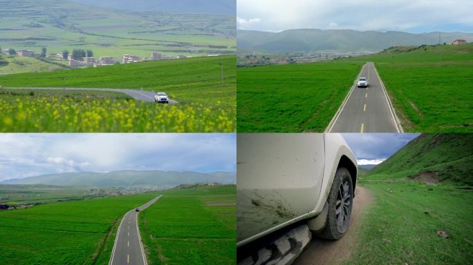 高原草原道路车辆行驶