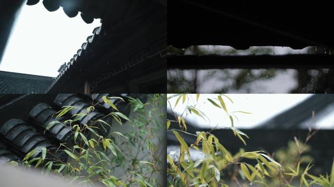 中国古建筑下雨雨景视频素材