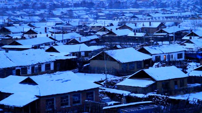 大兴安岭冬季林场雪村夜景