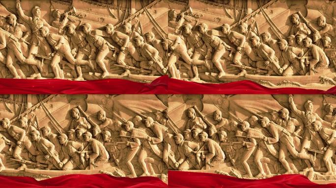 抗战红军雕像红绸循环