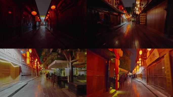 成都锦里夜景无人街道穿梭空镜