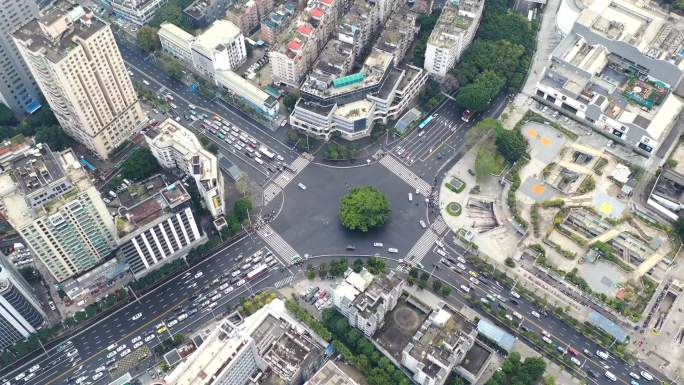 十字路口车流航拍延时福州乌山八一七路道路