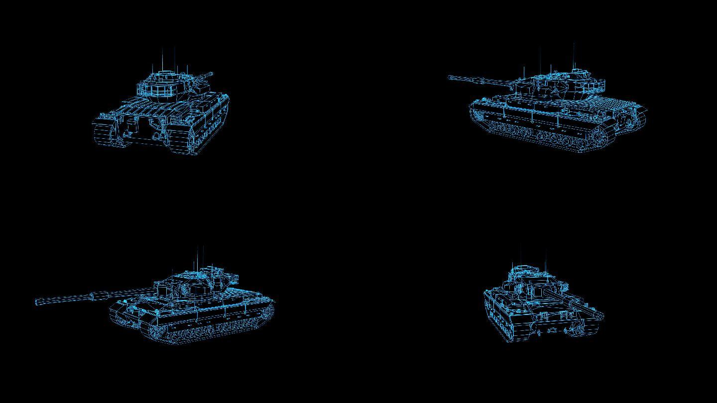 蓝色全息科技线框奇伏坦主战坦克动画带通道