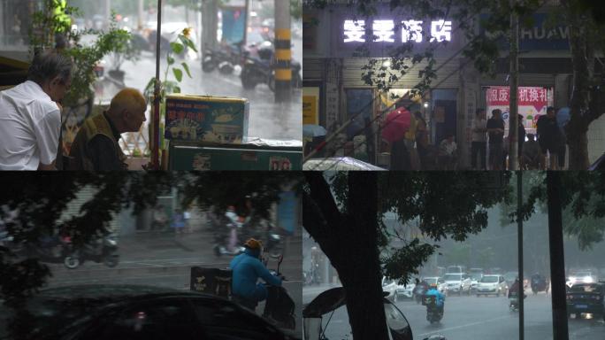 暴雨中送外卖和行人