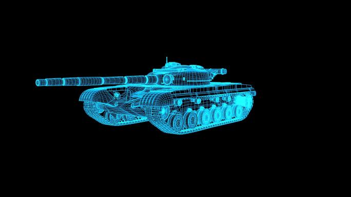 蓝色全息科技线框T64坦克动画带通道
