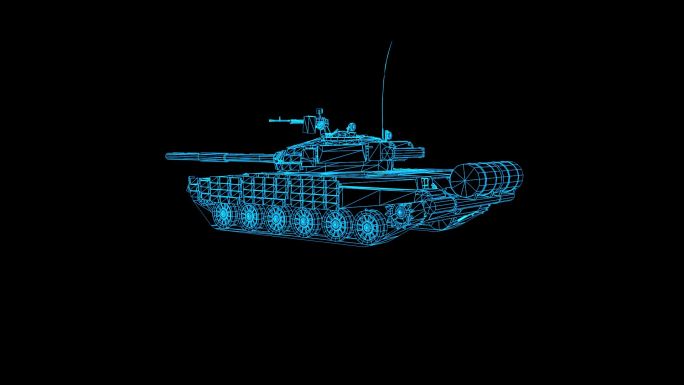蓝色全息科技线框T72坦克动画带通道