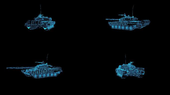 蓝色全息科技线框T72坦克动画带通道