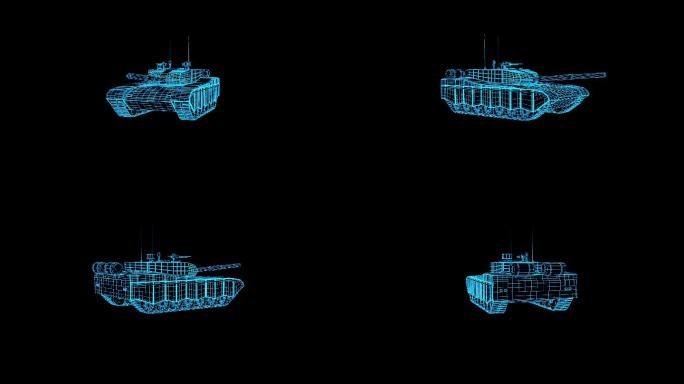 蓝色全息科技线框99A坦克动画带通道