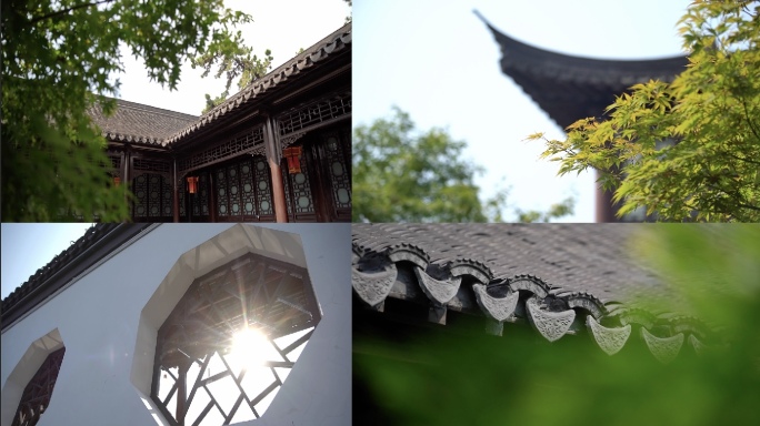 中式园林苏州园林江南庭院光影屋檐古建筑
