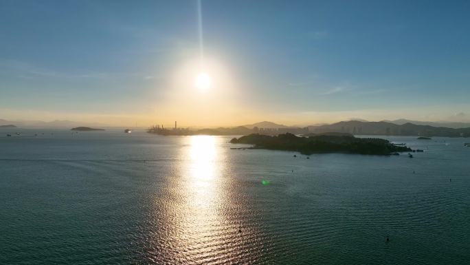 4K航拍夕阳下的福建厦门鼓浪屿全景