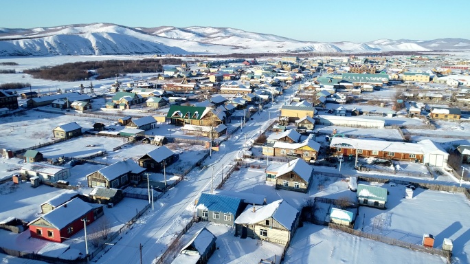 航拍全国惟一的俄罗斯族民族乡：恩和的雪景