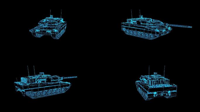 蓝色全息科技线框豹2E主战坦克动画带通道