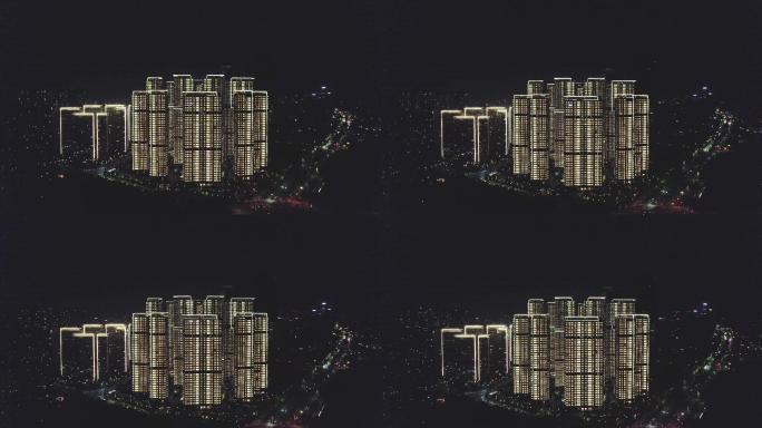 高层建筑住宅小区亮灯验收夜景航拍