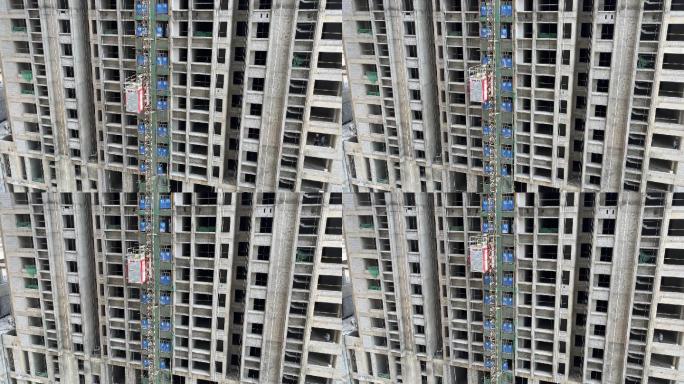 俯视建筑工地施工电梯高楼大厦钢筋混凝土