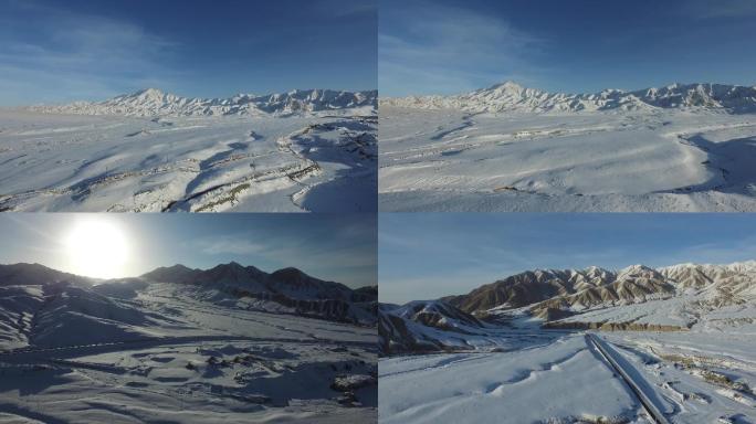 航拍雪后祁连山戈壁大漠 雪后初霁美景