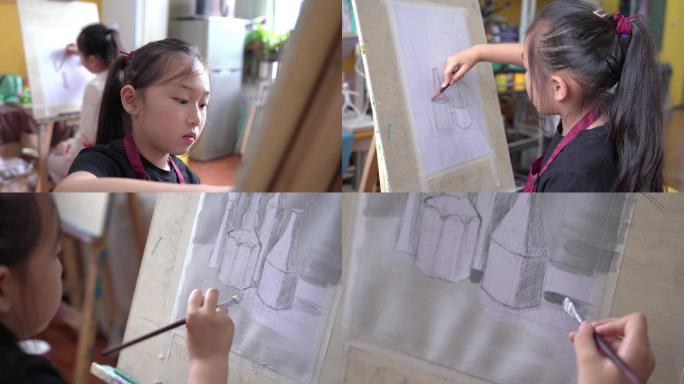小女生学生正在画画