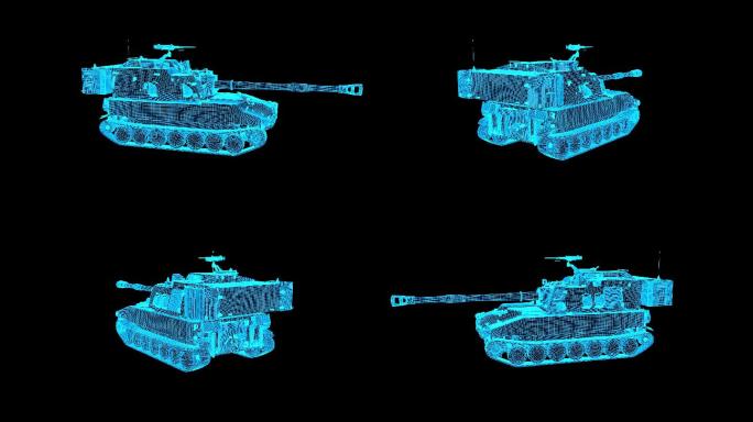全息蓝色科技线框自行榴弹炮素材带通道