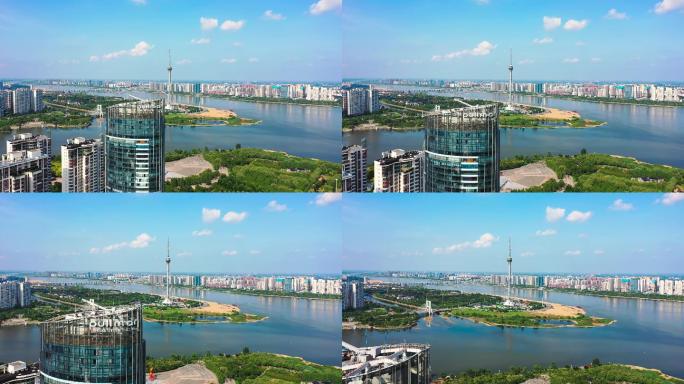 4K航拍山东省临沂市滨河景区风景视频